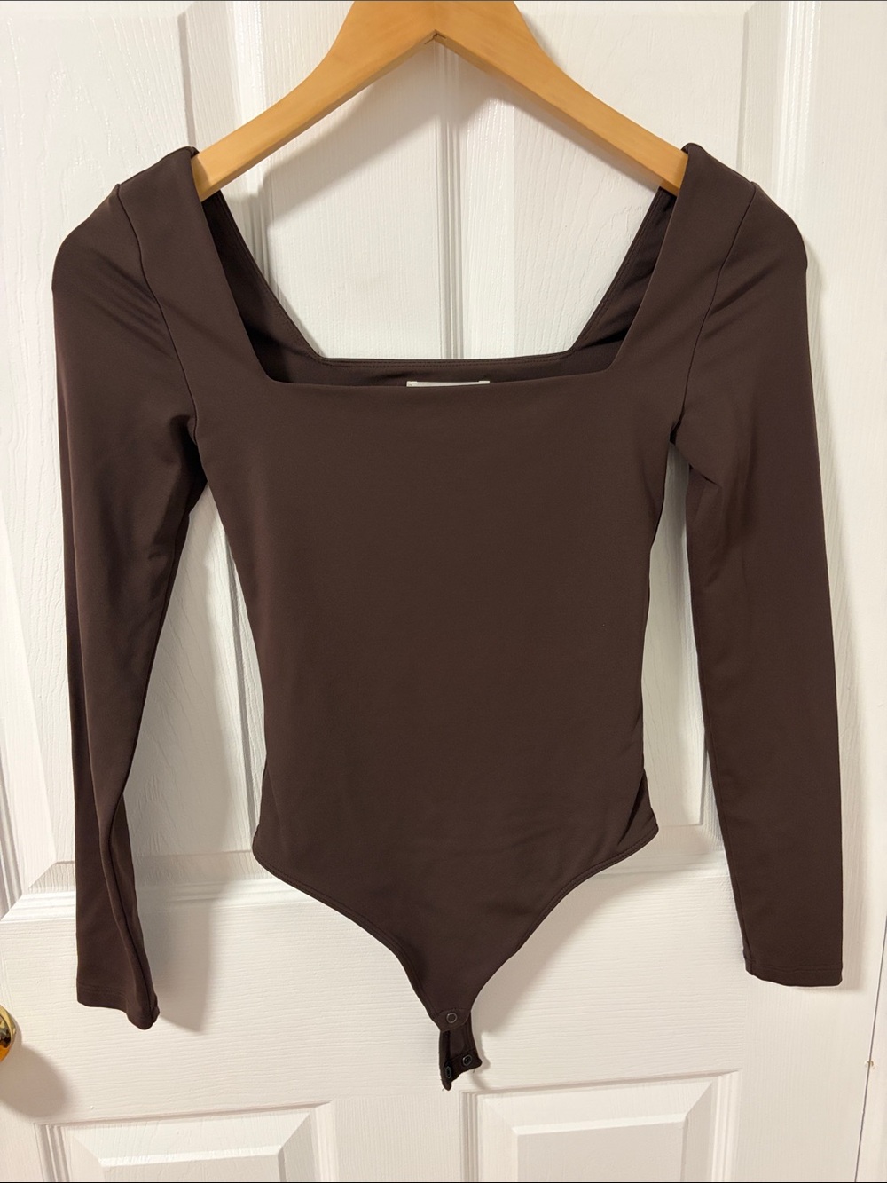 Aritzia Contour Long Sleeve Square Neck Brown Bodysuit